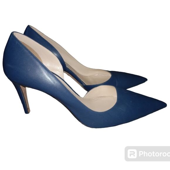 Prada Blue Leather D'orsay Pointed Toe Pumps Size 38 - Picture 3 of 5